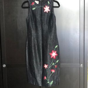 Black dress with embroidery flowers